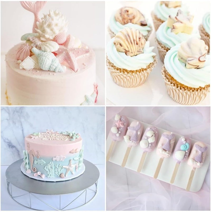 AMBESTEE Mermaid Theme Cake Mold, Mermaid, Shell, Seaweed, Coral Silicone Mold Cupcake Toppers Mold for Candy,Chocolate,Fondant,Polymer Clay,Crafting Projects & Cake Decoration - Image 4